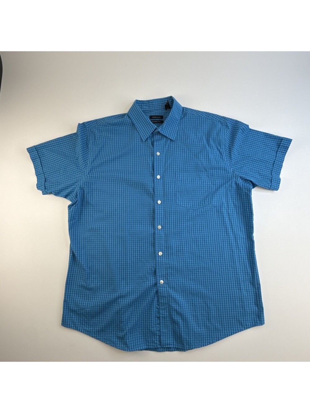Van Heusen Button Down Shirt Men's XL Short Sleeve Blue Check